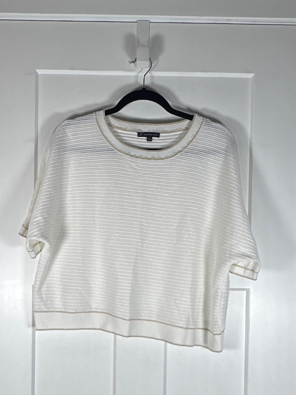 Adrianna Papell Cream Short-Sleeve Textured Crewneck Top